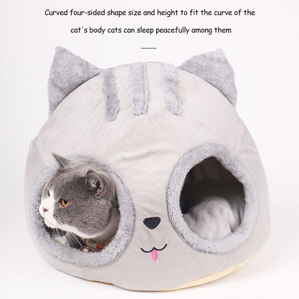 Tiyuyo Cat Head Shaped Washable Kitty Beds Indoor Detachable Semi-Closed Pet House Animals & Pet Supplies > Pet Supplies > Cat Supplies > Cat Beds tiyuyo   