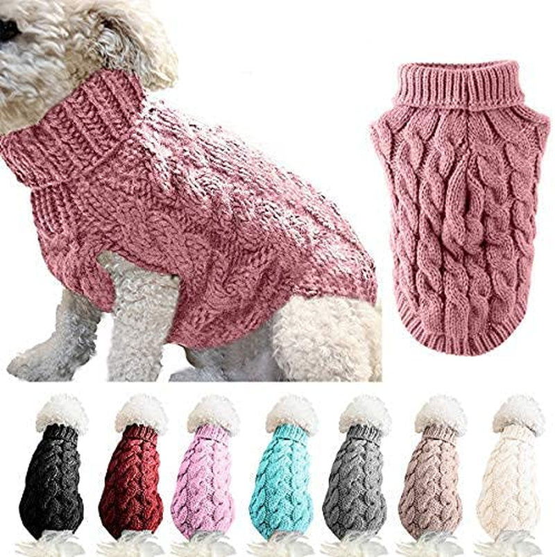 Pet Dog Turtleneck Knitting Sweater Coat Winter Warmer Thickening Pullover Knitwear Crochet Coat Clothes for Small Medium Large Dog Puppy Cat (L, White) Animals & Pet Supplies > Pet Supplies > Dog Supplies > Dog Apparel Winmany1112 Pink Medium 