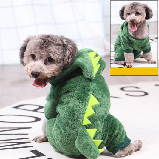 Dog Hooded Clothes Funny Dinosaur Puppy Pajamas Costumes Winter Warm Plush Dog Apparel Coat for Small Dogs Cats Chihuahua