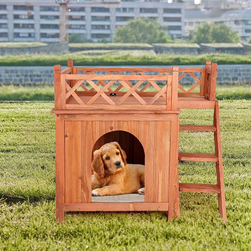 Karmas Product Dog House Weather Resistant Wooden Kennel with Balcony and Stairs for Small Pets Animals & Pet Supplies > Pet Supplies > Dog Supplies > Dog Houses KARMAS PRODUCT   