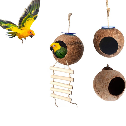 Manunclaims Hanging Coconut Bird House, Natural Coconut Fiber Shell Bird Nest for Parrot Parakeet Lovebird Finch Canary,Coconut Hide Bird Swing Toys for Hamster, Bird Cage Accessories Animals & Pet Supplies > Pet Supplies > Bird Supplies > Bird Cage Accessories Manunclaims 1  