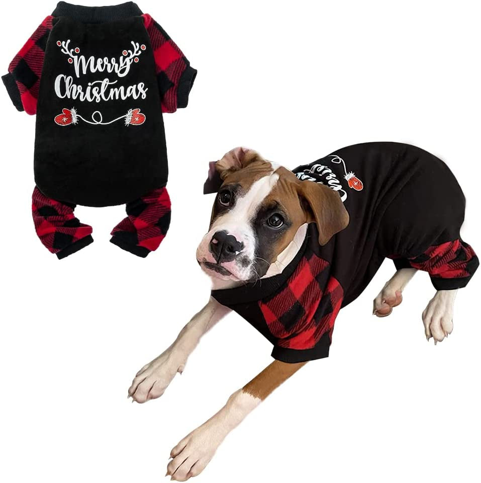 Christmas Dog Pajamas - Soft Comfortable Dog Sweater Warm Pet Winter Clothes Classic Plaid Puppy Pajamas, Medium Animals & Pet Supplies > Pet Supplies > Dog Supplies > Dog Apparel MR. Eazy Red Large 