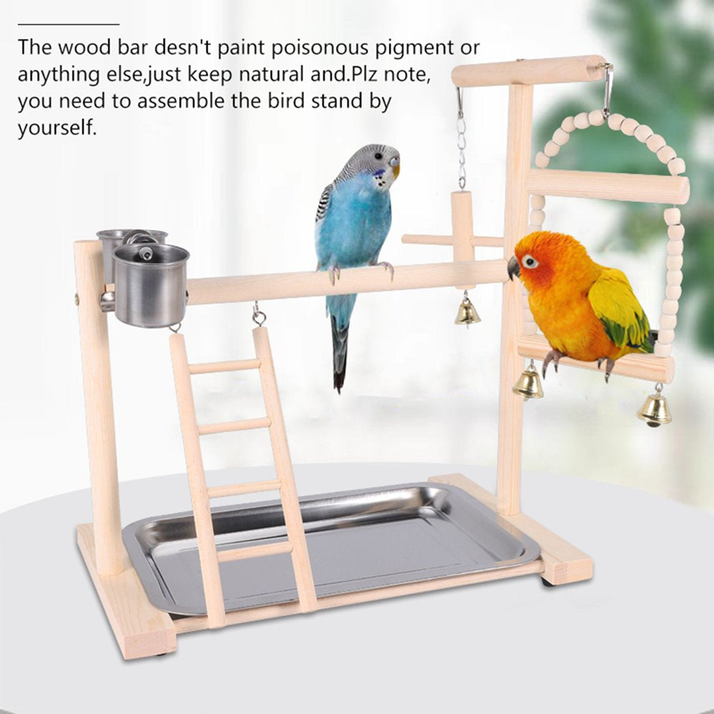 Parrot Playstands with Cup Toys Tray Bird Swing Climbing Hanging Ladder Bridge Wood Cockatiel Playground Bird Perches 53X23X36Cm