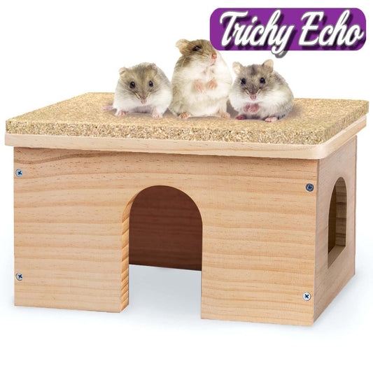 Guinea Pigs Wood House with Window, Small Animals Hut Hideout, Natural Habitat Cage for Guinea Pigs, Hamsters, Chinchillas