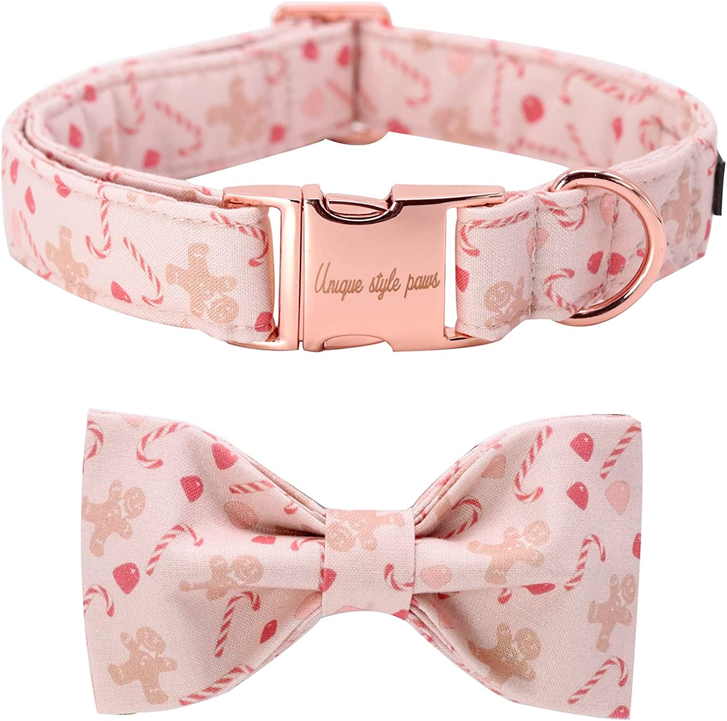 Unique Style Paws Dog Collar, Pet Collar Dog Bowtie Gift for Girl or Boy Dogs, Colorful Adjustable Dog Collar for Medium Dogs Animals & Pet Supplies > Pet Supplies > Dog Supplies > Dog Apparel Unique style paws Gingerbread Man XX-Small 
