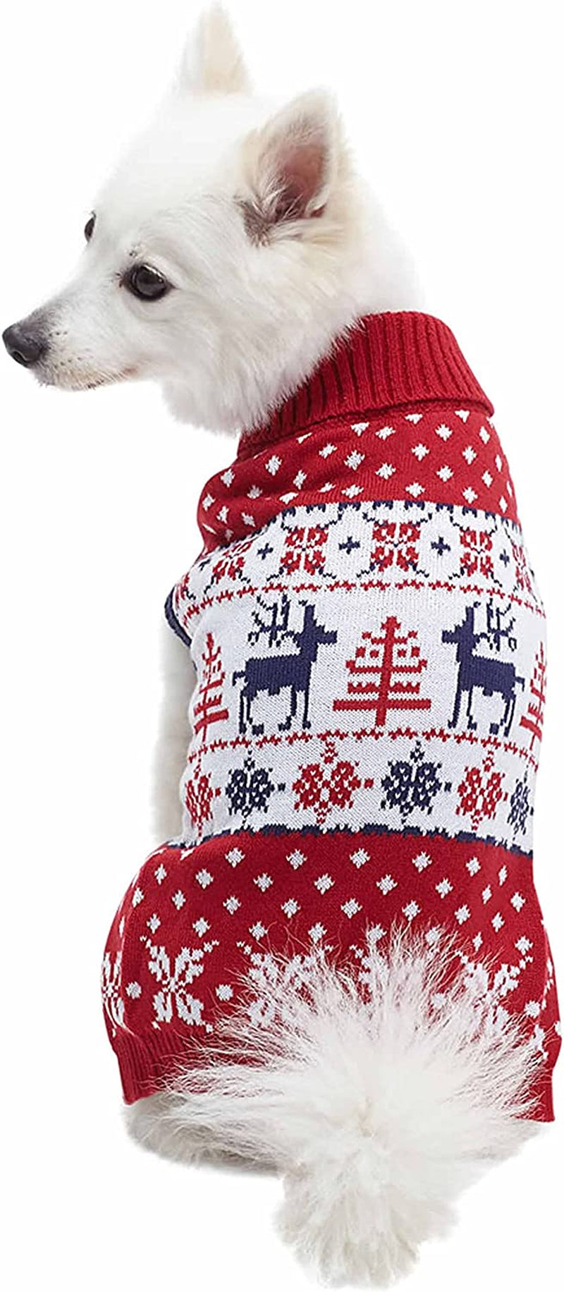 Blueberry Pet Ugly Christmas Reindeer Dog Sweater Turtleneck Holiday Family Matching Clothes for Dog, Tango Red & Navy Blue, Back Length 12", Warm Winter Outfit for Small Dogs Animals & Pet Supplies > Pet Supplies > Dog Supplies > Dog Apparel Blueberry Pet   