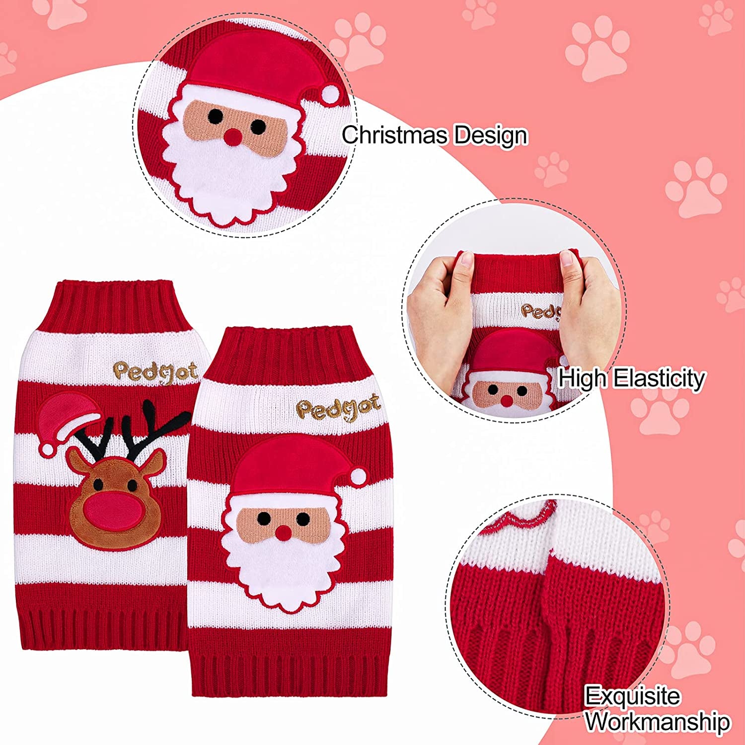 Pedgot 2 Pack Pet Christmas Sweaters Dog Holiday Sweater with Reindeer and Santa, Puppy Clothing Red and White Striped Pet Winter Knitwear Pet Warm Clothes (M) Animals & Pet Supplies > Pet Supplies > Dog Supplies > Dog Apparel Pedgot   