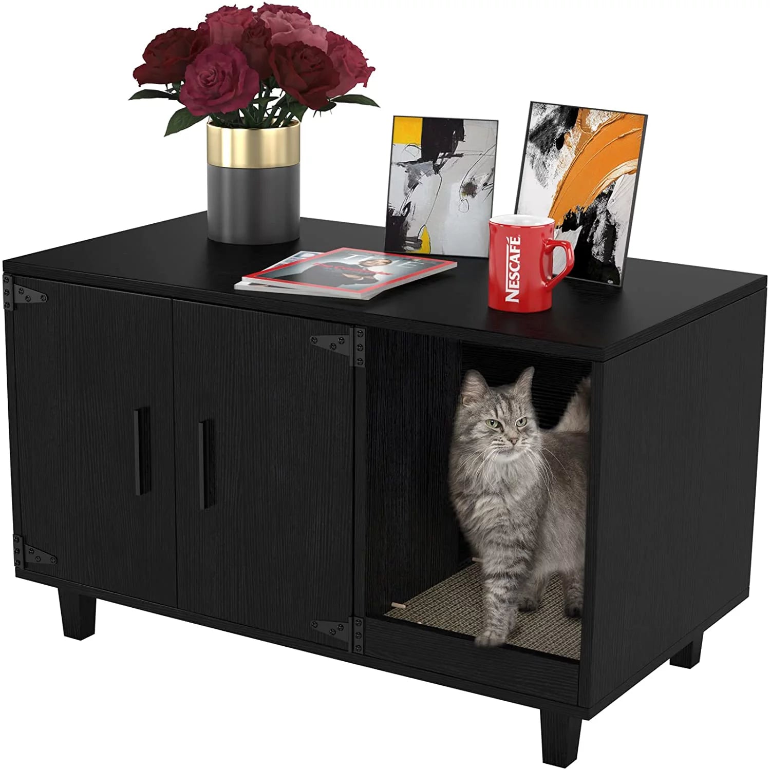 GDLF Pet Crate Cat Washroom Hidden Litter Box Enclosure as Table Nightstand with Scratch Pad,Stackable Animals & Pet Supplies > Pet Supplies > Cat Supplies > Cat Furniture GDLF Black  