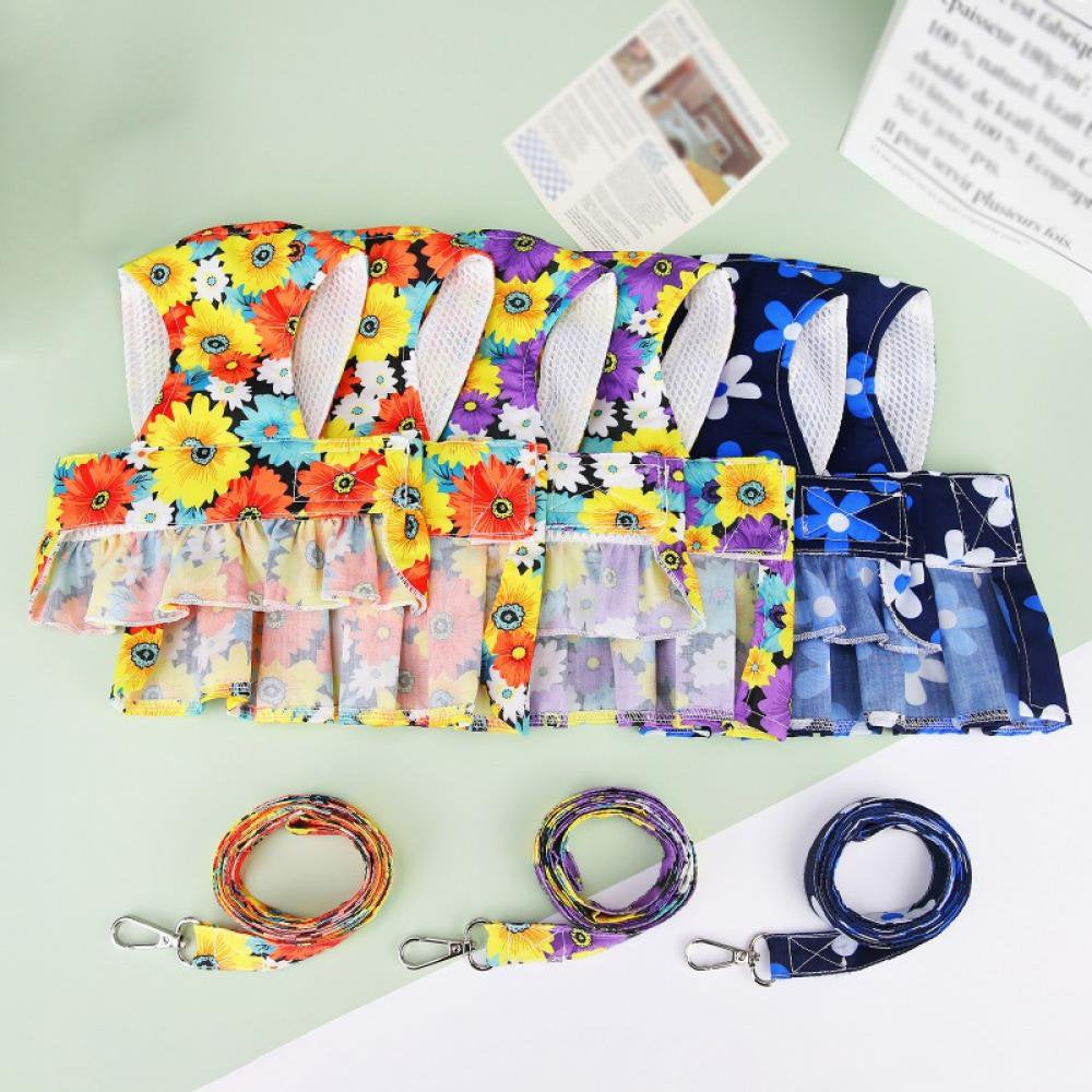 Monfince Dog Harness Dress with Leash Set, Princess Dog Vest for Small Dog Girl, Floral Puppy Dresses with Ring, Pet Clothes Doggie Outfits Cat Apparel, M Animals & Pet Supplies > Pet Supplies > Cat Supplies > Cat Apparel Monfince   