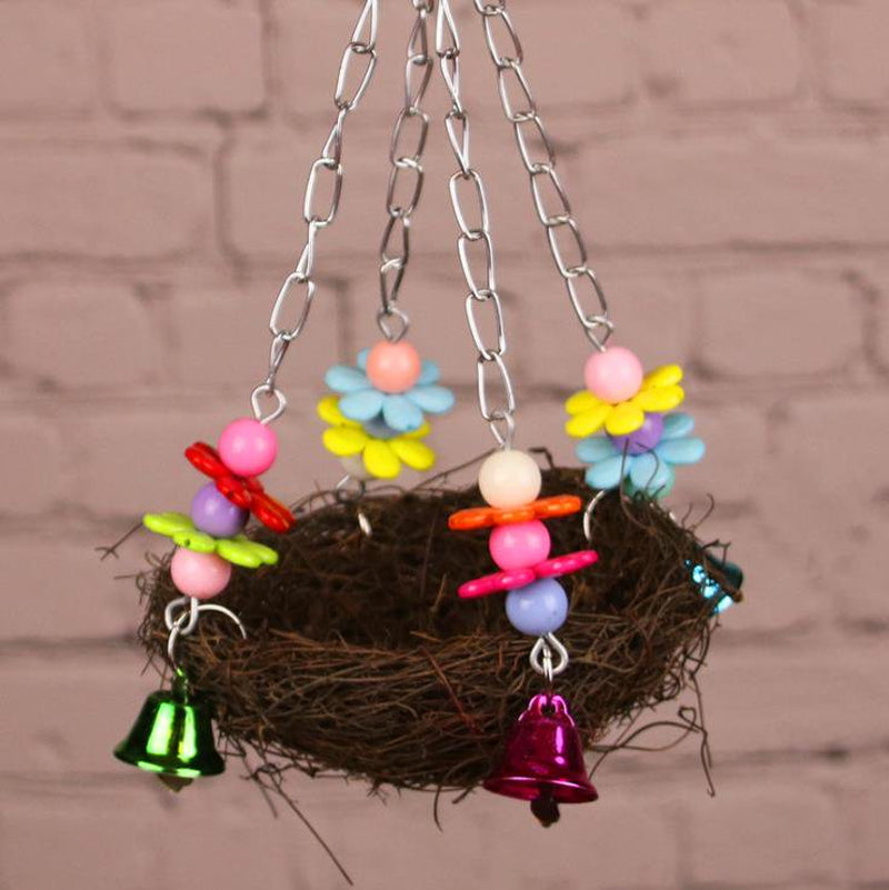 Rattan Birds Nest Toys,Parrot Hanging Swing Nest with Bells Bird Cage Accessories for Cockatoo Macaw African Grey Budgie Parakeet Cockatiel by TWSOUL Animals & Pet Supplies > Pet Supplies > Bird Supplies > Bird Cage Accessories TWSOUL   