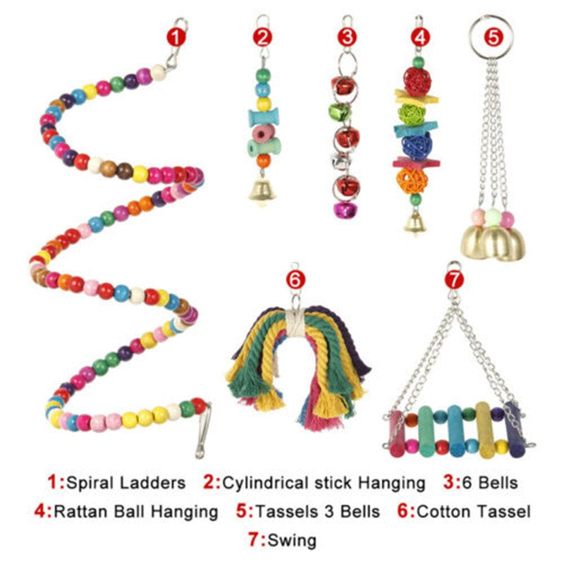 Cabina Home Bird Parrot Toys, 7 Packs Beaks Metal Rope Small Parrot Cage Bird Toys Animals & Pet Supplies > Pet Supplies > Bird Supplies > Bird Toys Aousthop   