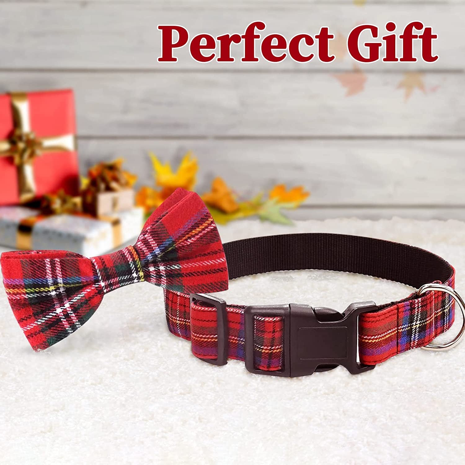 Malier Dog Collar with Bow Tie Christmas Classic Plaid Dog Collar with Light Adjustable Buckle Suitable for Small Medium Large Dogs Cats Pets (Large) Animals & Pet Supplies > Pet Supplies > Dog Supplies > Dog Apparel Malier   