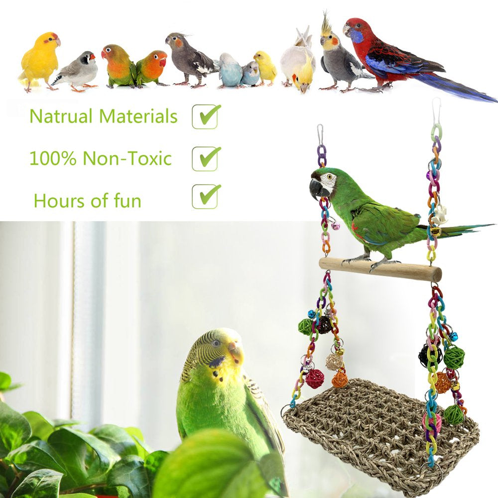 Bird Seagrass Swing Toys with Wood Perch Bird Parrot Trapeze Swing Seagrass Bird Climbing Hammock Bird Perch Stand Chewing Toy for Lovebird, Cockatiel, Budgie, Conure Parrotlet, Parakeets Animals & Pet Supplies > Pet Supplies > Bird Supplies > Bird Toys Vehomy   