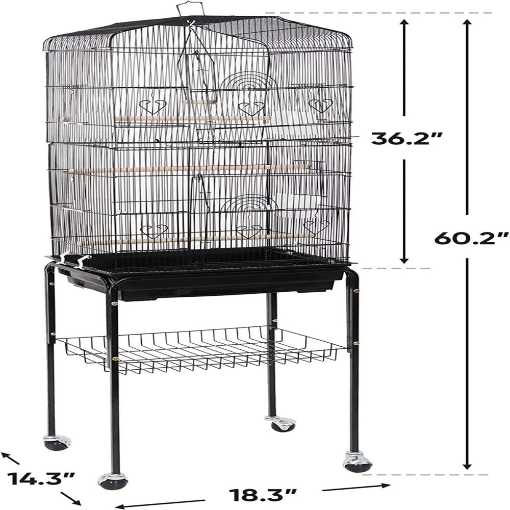 Balyfovin 602 Bird Cage with Rolling Stand Wrought Iron Pet Bird Cage Parrot Cockatiel Cockatoo Parakeet Finches Birdcage Medium Pet House Animals & Pet Supplies > Pet Supplies > Bird Supplies > Bird Cages & Stands BalyFovin   