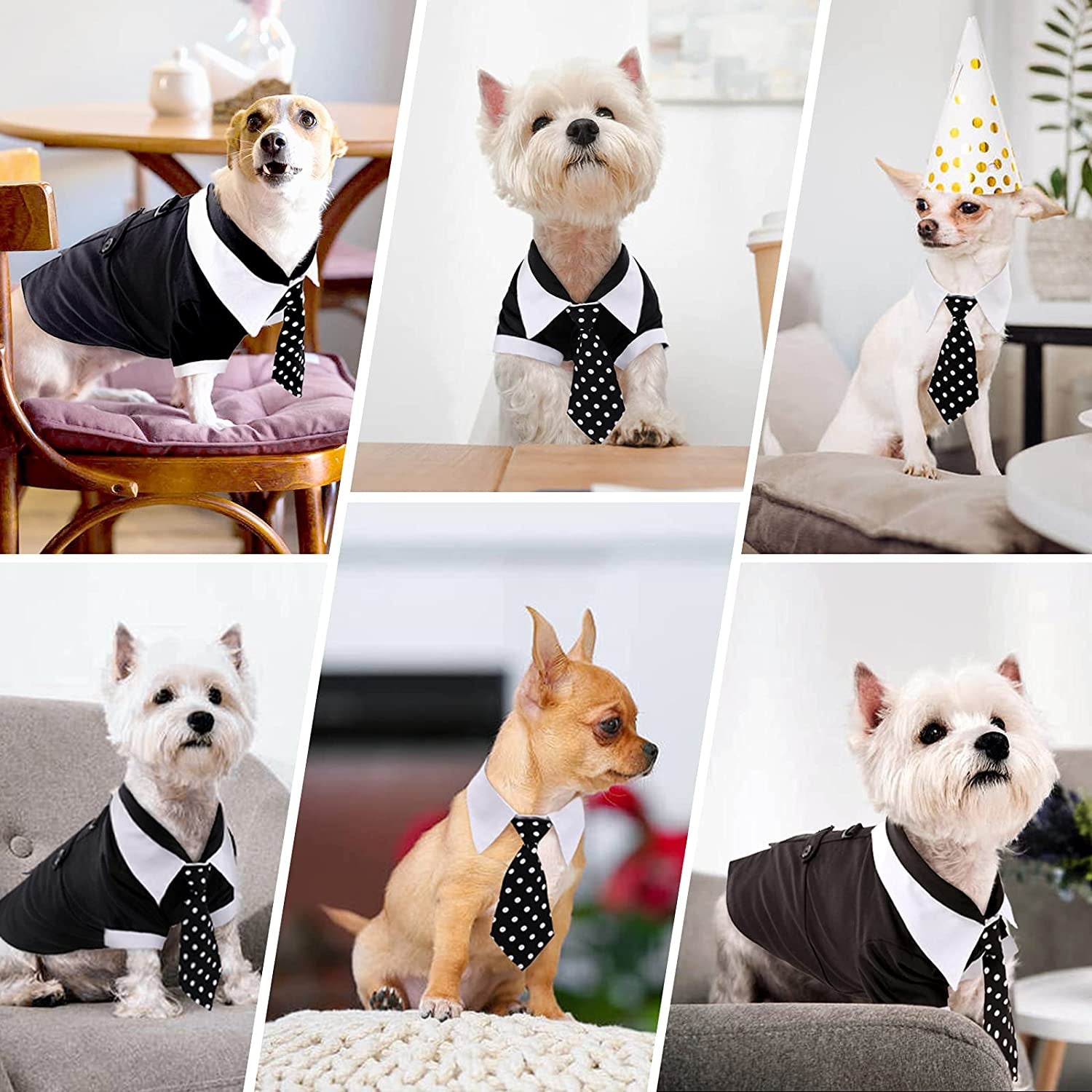 IDOMIK Dog Tuxedo Suit Formal Bow Tie Shirt, Wedding Party Suit Costume for Small Medium Dogs, Dog Prince Groom Tuxedo Vest Costume Dress up Clothes Set with Detachable Tie for Wedding Party Holiday Animals & Pet Supplies > Pet Supplies > Dog Supplies > Dog Apparel IDOMIK   