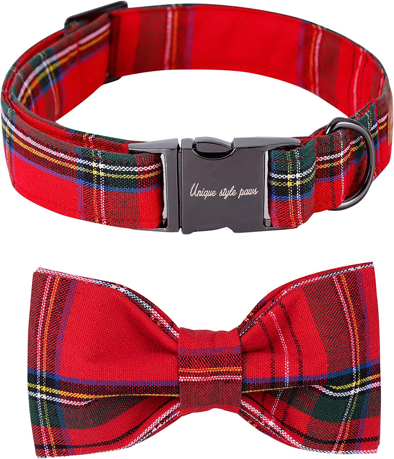 Unique Style Paws Plaid Dog Collar with Bow Pet Gift Adjustable Soft and Comfy Bowtie Collars for Small Medium Large Dogs Animals & Pet Supplies > Pet Supplies > Dog Supplies > Dog Apparel Unique style paws RedPlaid X-Large (Pack of 1) 