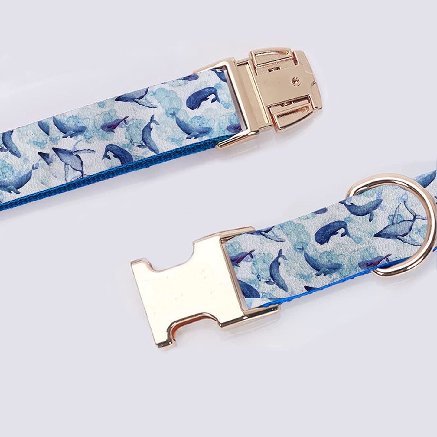 Wondrella Whale Printed Leather Dog Collar-Cute Blue Dog Collar with Bow, Adjustable Bowtie Dog Collar with Metal Buckle for Medium Dogs Animals & Pet Supplies > Pet Supplies > Dog Supplies > Dog Apparel Wondrella   