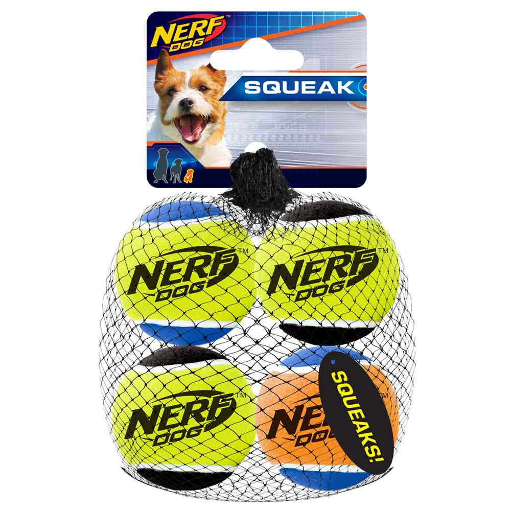 Nerf Dog Squeak Tennis Ball 4-Pack Dog Toy for Small Dogs - Multicolored