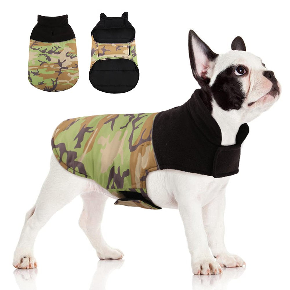 Kuoser Dog Winter Coat, Camouflage Pet Jacket, Windproof Cozy Fleece Snow Vest with Leash Hole, Outdoor Puppy Cold Weather Apparel, Reflective Camo Outfits for Small Medium Large Dogs Cats Animals & Pet Supplies > Pet Supplies > Dog Supplies > Dog Apparel Kuoser S-Chest Girth:13.8-17.3" Green 