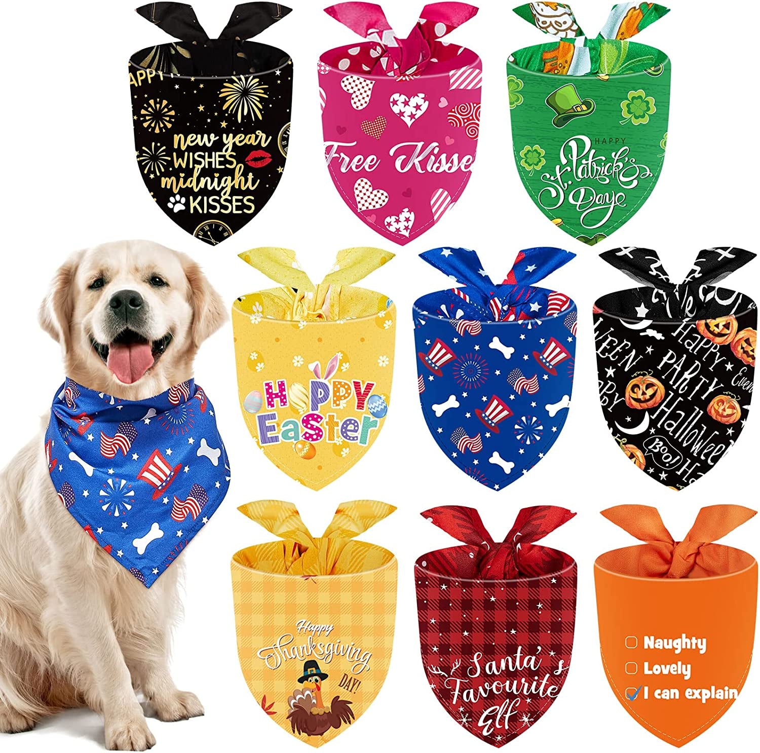 9 Pieces Holidays Dog Bandanas Patriotic Day Daily Life St. Patrick'S Day Easter Day Dog Bandanas Adjustable Dog Scarf Washable Dog Scarves for Dogs Pet Costume Supply (Fresh Pattern) Animals & Pet Supplies > Pet Supplies > Dog Supplies > Dog Apparel Weewooday Cute Pattern  