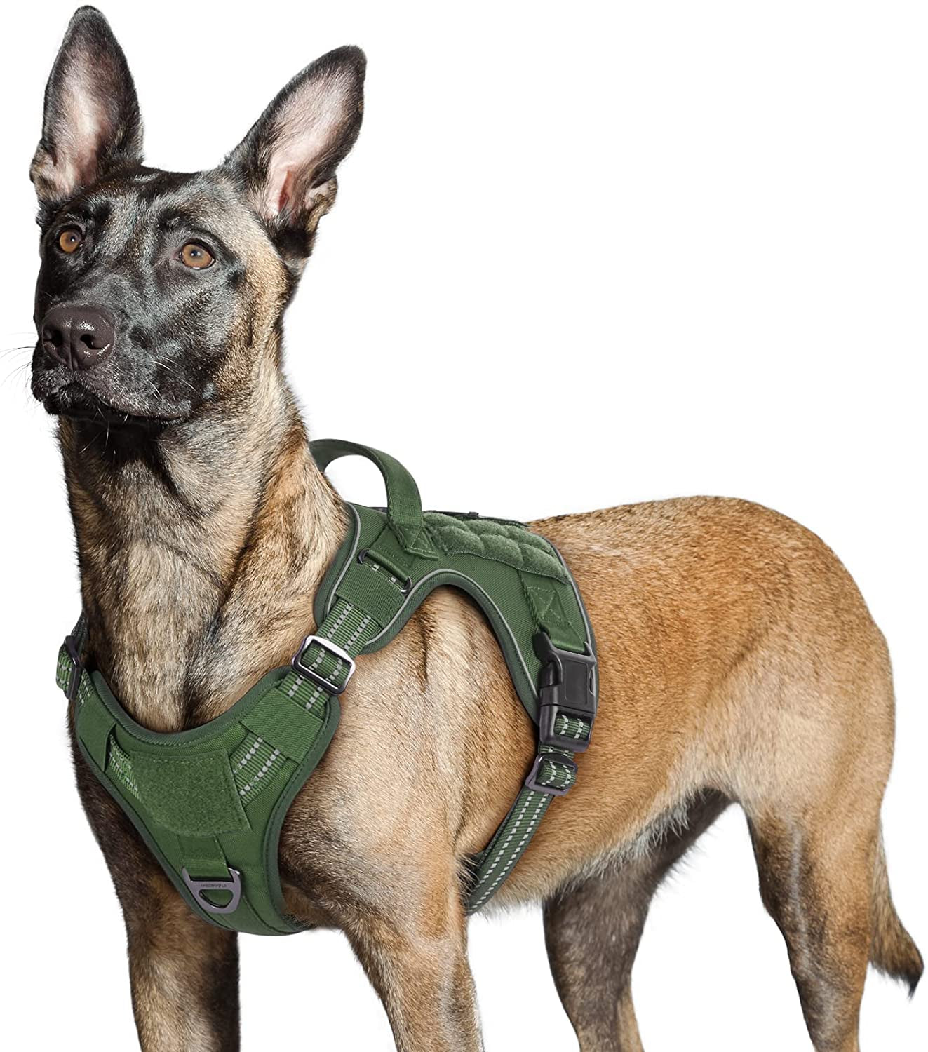 Rabbitgoo Tactical Dog Harness No Pull, Military Dog Vest Harness with Handle & Molle, Easy Control Service Dog Harness for Large Dogs Training Walking, Adjustable Reflective Pet Harness, Black, L