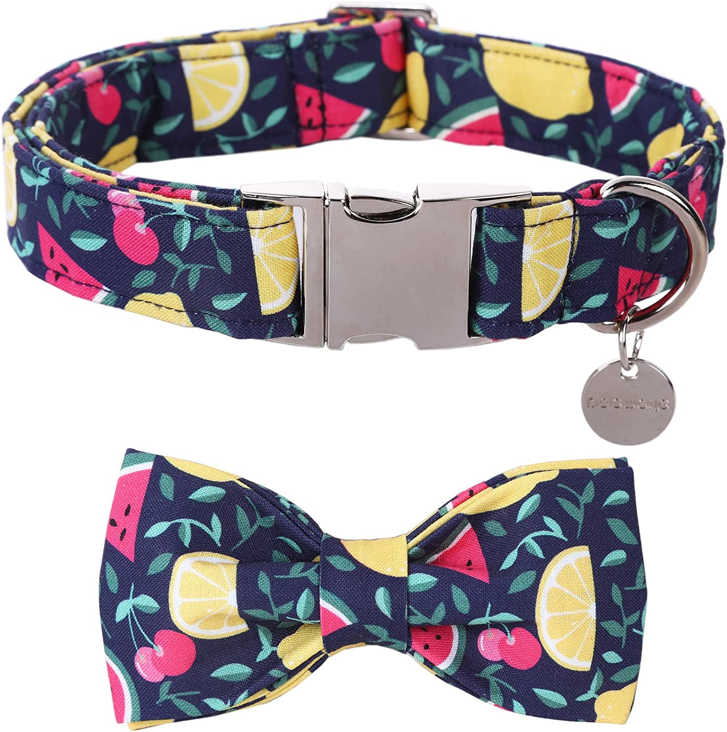 DOGWONG Easter Dog Collar with Bowtie, Easter Egg Holiday Dog Collar Comfortable Durable Dog Collar for Small Medium Large Dog Animals & Pet Supplies > Pet Supplies > Dog Supplies > Dog Apparel DOGWONG blue lemon M（Pack of 1） 