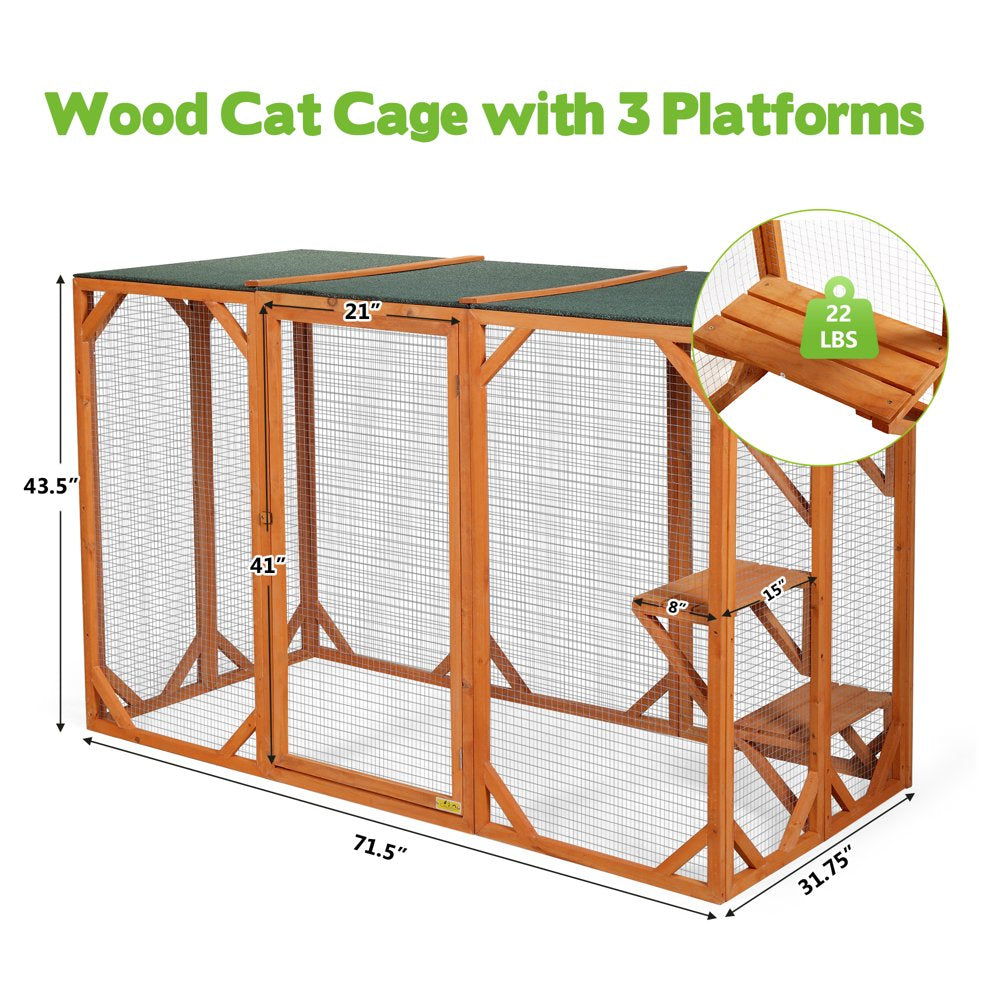 Coziwow Cat House Outdoor Cat Run Playpen Kennel Wooden with 3 Platforms