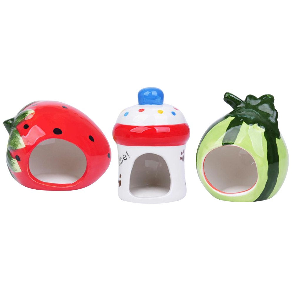 Jaspee Ceramic Cartoon Strawberry Shape Hamster House Home Summer Cool Small Animal Pet Nesting Habitat Cage Accessories Animals & Pet Supplies > Pet Supplies > Small Animal Supplies > Small Animal Habitats & Cages Jaspee   