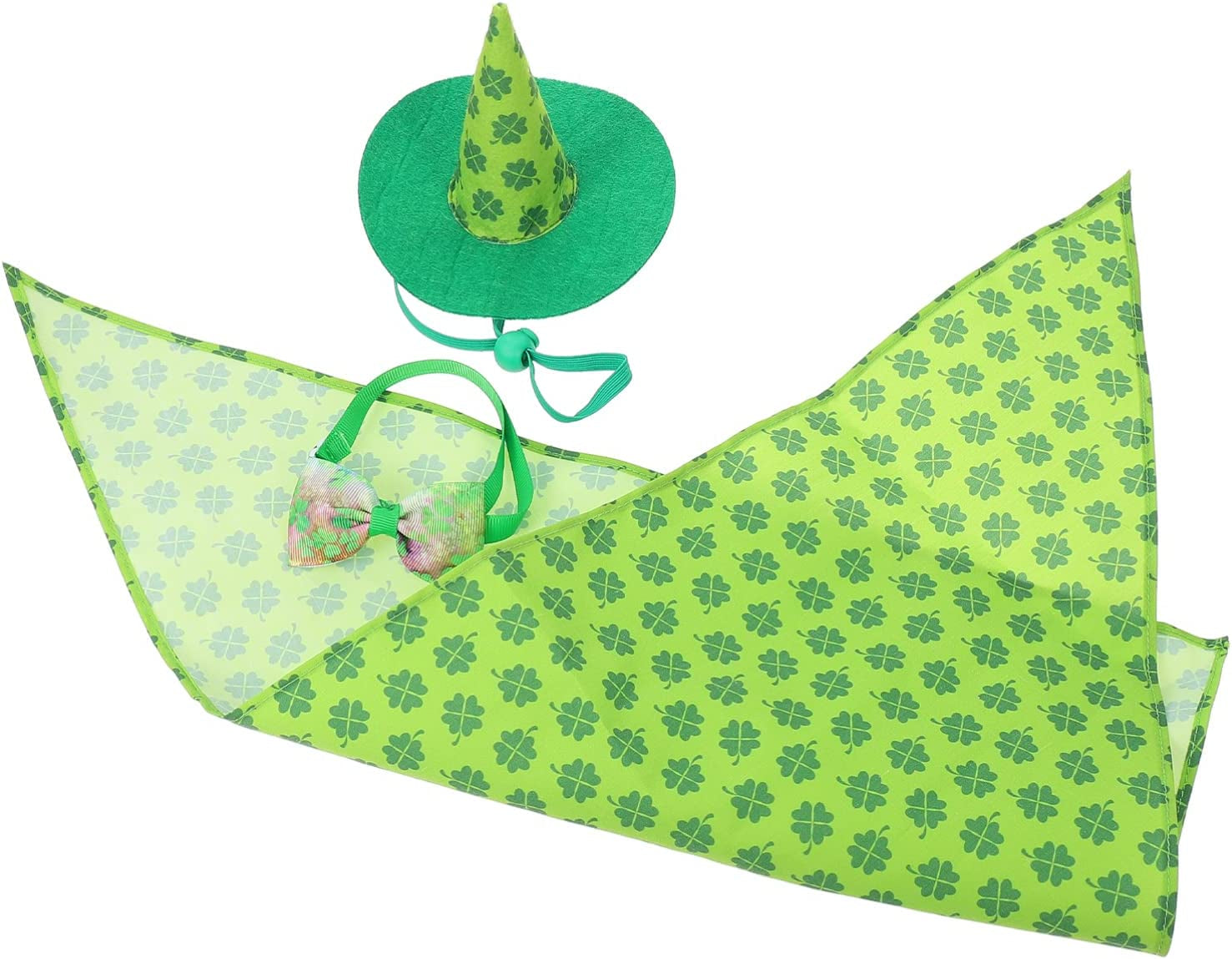 St. Patricks Day Pet Costume Set Shamrock Pattern Dog Bib Irish Festival Dog Hat Adjustable Clover Bow Tie for St. Patricks Day Favors (Color : Green) Animals & Pet Supplies > Pet Supplies > Dog Supplies > Dog Apparel OLIMY Green  