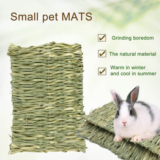 Visland Square Shape Grass Mat Woven Bed Mat for Small Animal Bunny Bedding Nest Chew Toy Bed Play Toy for Guinea Pig Parrot Rabbit Bunny Hamster Rat