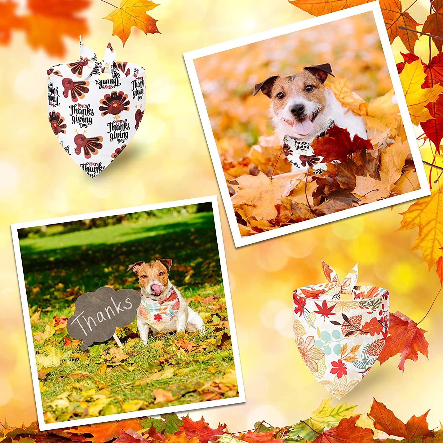 12 Pieces Thanksgiving Pet Bandana Fall Dog Bandanas Dog Fall Clothes Accessories Maple Leaf Pumpkin Patterned Autumn Pet Triangle Scarf Bibs for Large Small Dog Kerchief Cat Pet Fall Outfit Washable Animals & Pet Supplies > Pet Supplies > Dog Supplies > Dog Apparel Xuniea   