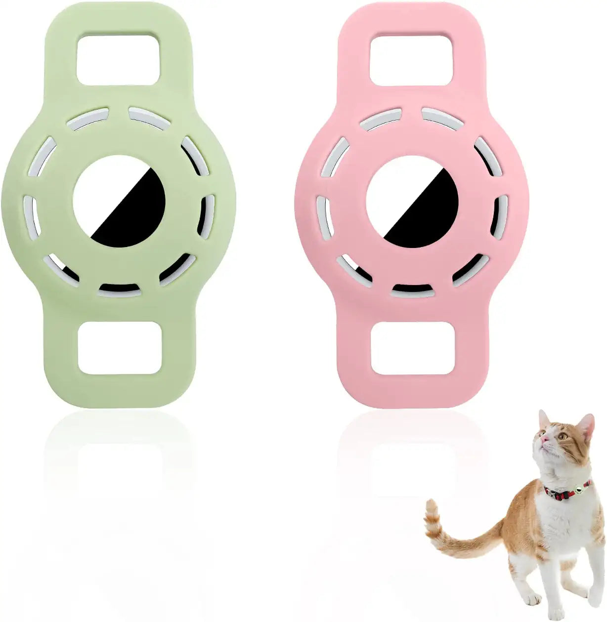 Funincrea 2 Pcs Airtag Case for Dog Collar, Anti-Scratch Silicone Airtag Dog Collar Holder GPS Tracker Case Compatible with Apple, Airtag Protective Case for Pet Collar (Luminous Green/Luminous Pink)