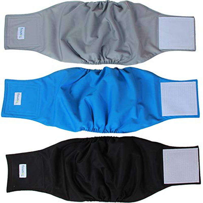 Teamoy Reusable Wrap Diapers for Male Dogs, Washable Puppy Belly Band Pack of 3 (XXL, 29"-34" Waist, Black+ Gray+ Lake Blue) Animals & Pet Supplies > Pet Supplies > Dog Supplies > Dog Diaper Pads & Liners Damero INC   
