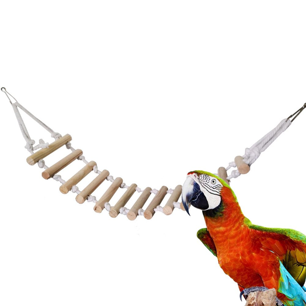 Parrot Ladder Swing Stand Rope Perch Toys for Small Birds Natural Wood Bridge