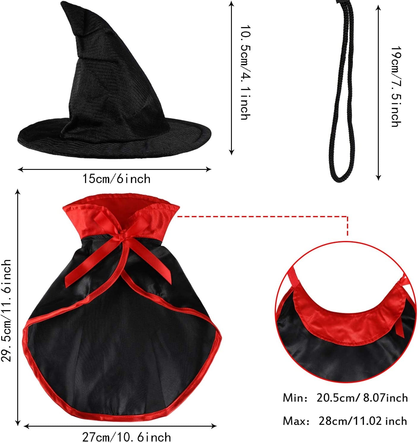 Frienda 2 Pieces Halloween Pet Costume Set, Include Pet Cape Vampire Costume Cloak and Pet Witch Hat for Cat Puppy Cosplay Party Supplies (Basic) Animals & Pet Supplies > Pet Supplies > Dog Supplies > Dog Apparel Frienda   