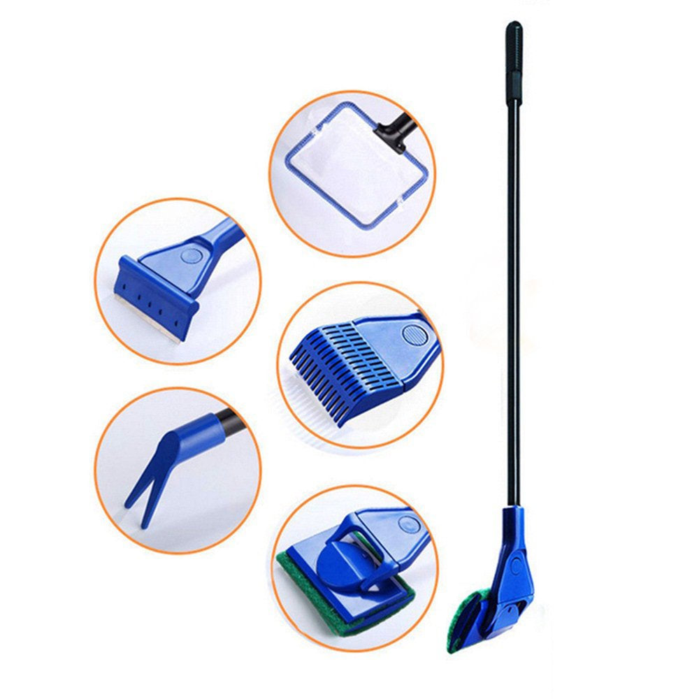 NICEXMAS Five-In One Complete Aquarium Fish Tank Brush Cleaning Kit Fish Net Rake Scraper Clip (Blue) Animals & Pet Supplies > Pet Supplies > Fish Supplies > Aquarium Fish Nets NICEXMAS   