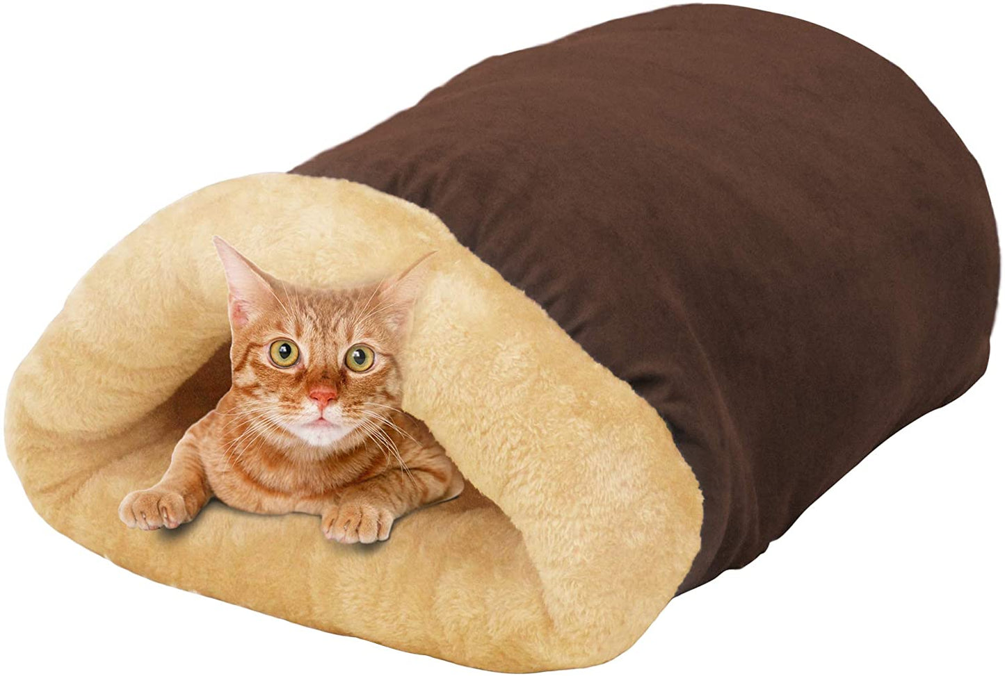 GOOPAWS 4 in 1 Self Warming Burrow Covered Cat & Dog Bed, Pet Hideway Sleeping Cuddle Cave