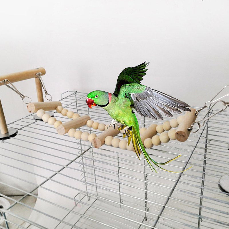 Walbest Bird Toy,Pet Bird Parrot Wood Beads Perch Ladder Hanging Swing Bridge Playground Chew Toy