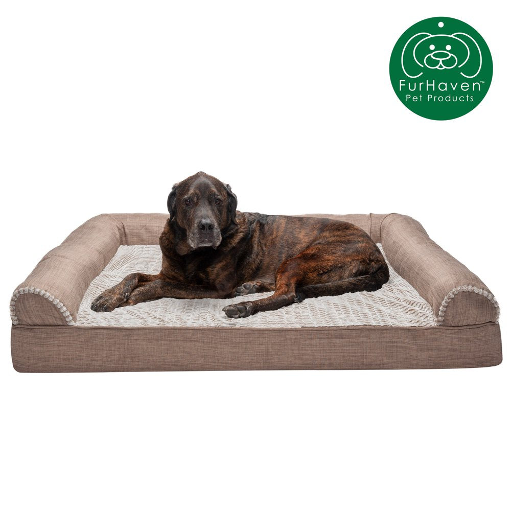 Furhaven Pet Products | Memory Foam Luxe Fur & Performance Linen Sofa-Style Couch Pet Bed for Dogs & Cats, Charcoal, Jumbo Plus Animals & Pet Supplies > Pet Supplies > Cat Supplies > Cat Beds FurHaven Pet Memory Foam Jumbo Plus Woodsmoke