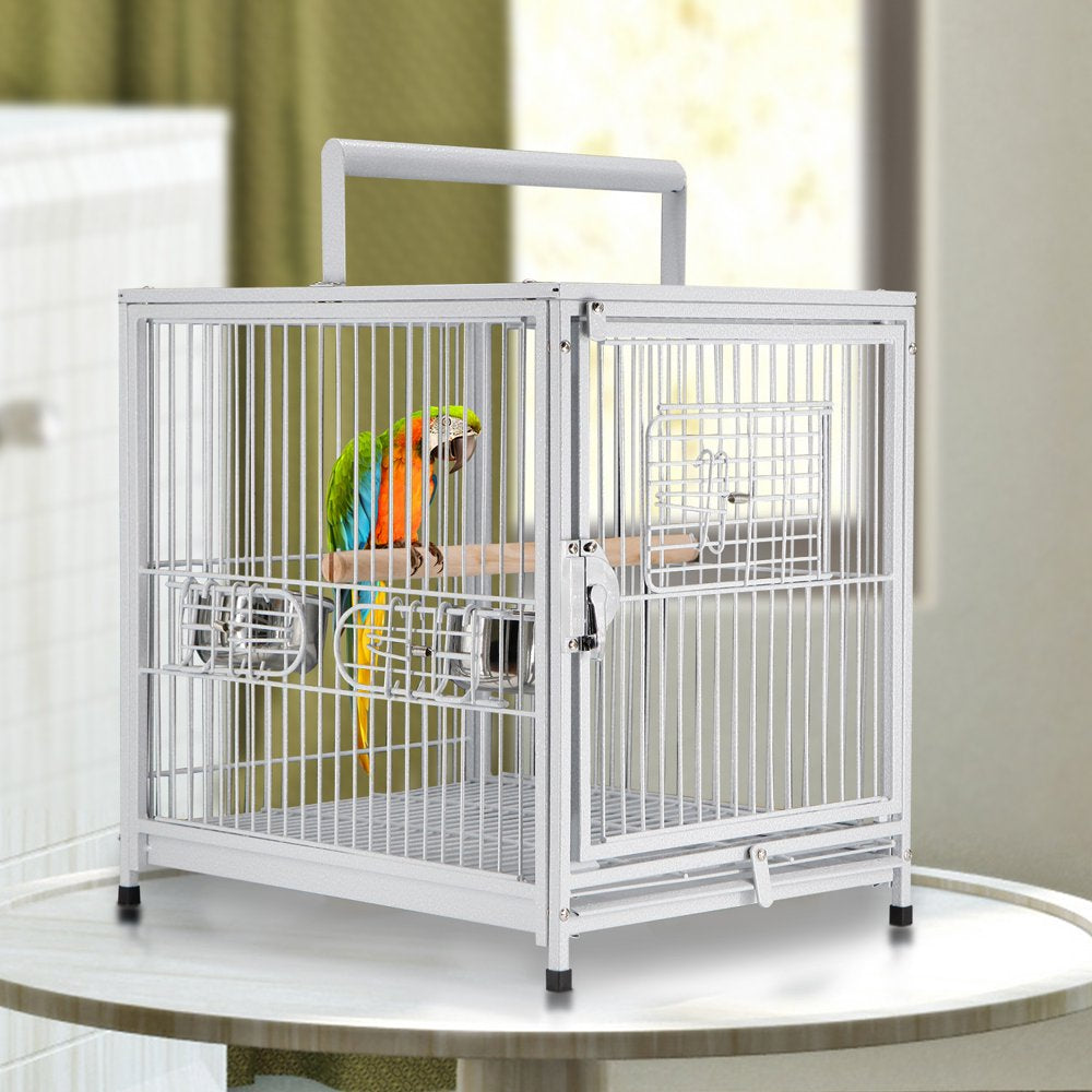 Pawhut 22" Heavy Duty Wrought Iron Travel Bird Cage Carrier with Handle Perch and Accessories - White Animals & Pet Supplies > Pet Supplies > Bird Supplies > Bird Cage Accessories Aosom LLC   