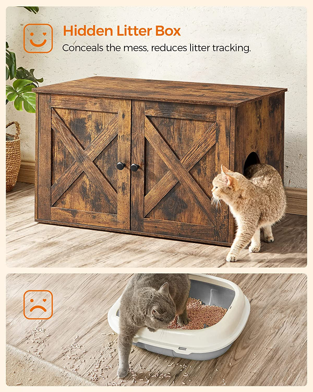 FEANDREA Hidden Cat Litter Box Enclosure, Rustic Brown UPCL002X01 Animals & Pet Supplies > Pet Supplies > Cat Supplies > Cat Furniture FEANDREA   