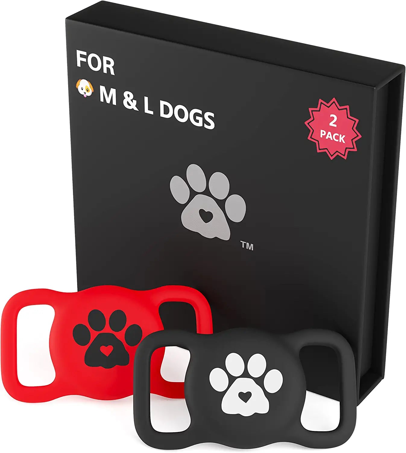 Airtag Dog Collar Holder – Available in Several Colors & Sizes - 2 Pack Silicone Dog Airtag Holder - Premium Dog Collar Airtag Holder - Apple Airtag Dog Collar Comfortably Fits Dogs & Cats Too! Electronics > GPS Accessories > GPS Cases LUVKO FAMILY Classic- M & L Dog, Black & Red  