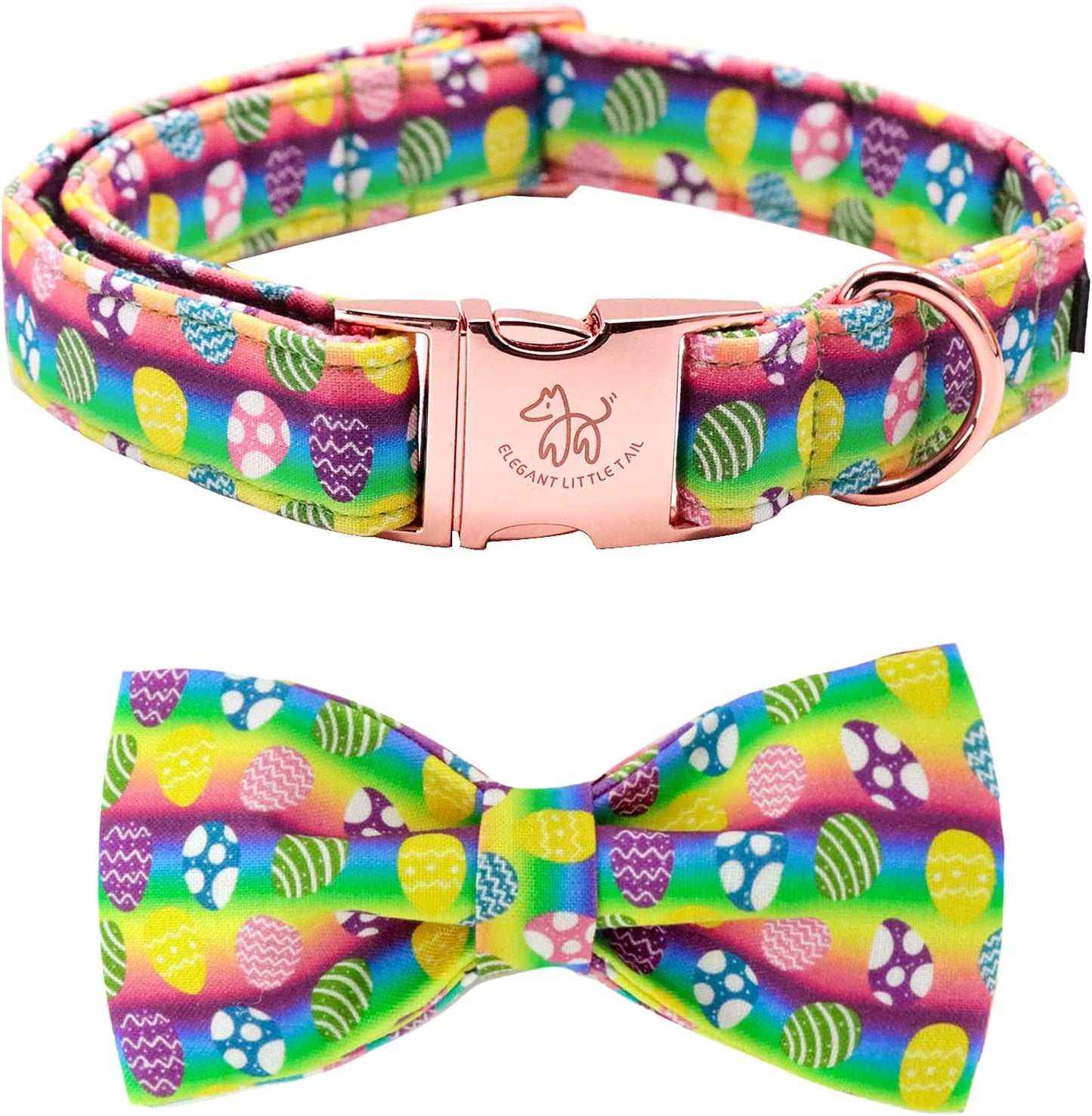 Elegant Little Tail Dog Collar with Bow, Lucky Clover Bow Tie Dog Collar, Cute Dog Bowtie Pet Gift Dog Collar for Medium Dogs Animals & Pet Supplies > Pet Supplies > Dog Supplies > Dog Apparel Elegant little tail Easter Eggs Small (Pack of 1) 