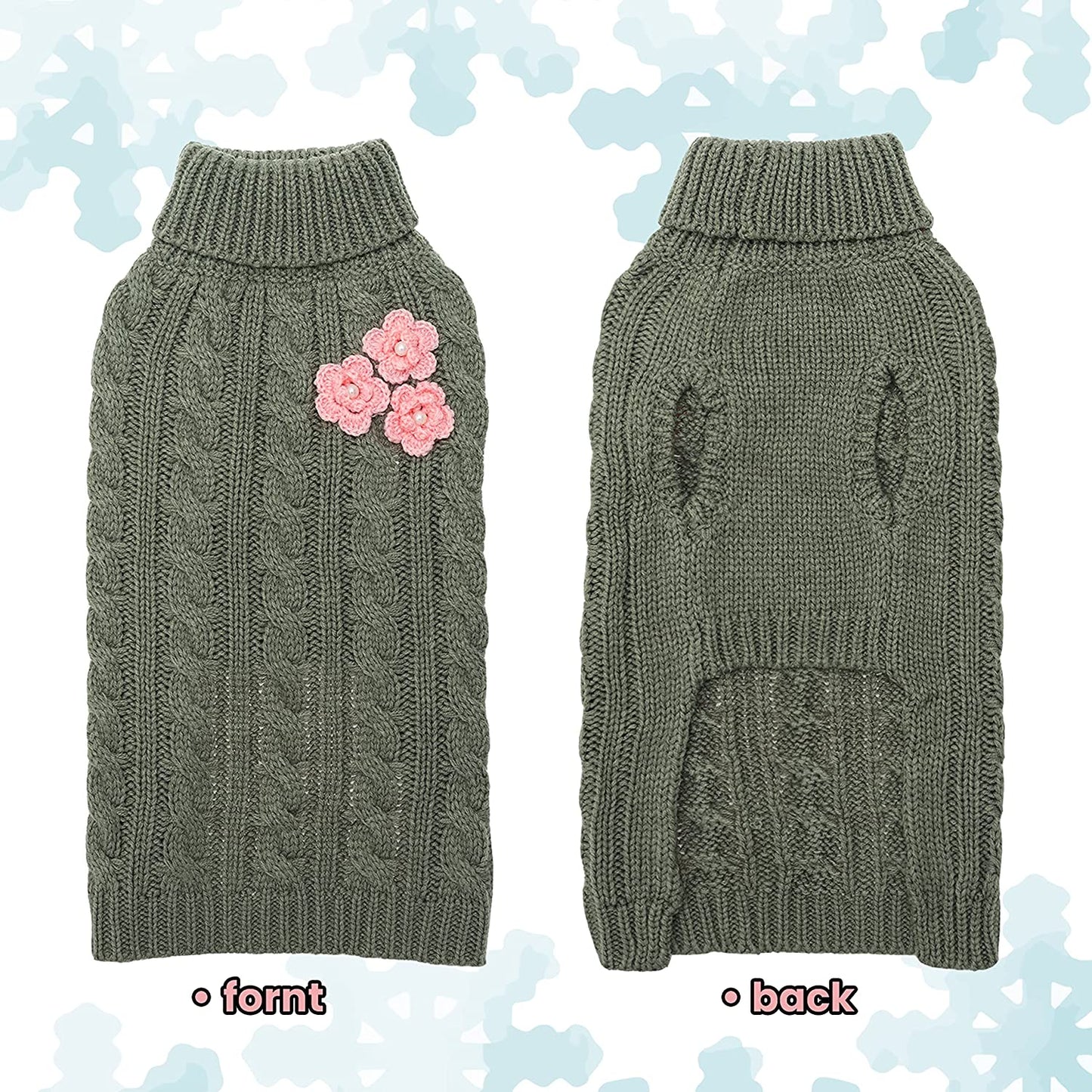 ALUZAEMO Small Dog Sweater - Cute Flower Winter Fall Warm Small Dog Clothes - Cold Weather Turtleneck Knitwear Sweaters Cozy Pet Outfits for Small Dog, Cats, Puppy (XS) Animals & Pet Supplies > Pet Supplies > Dog Supplies > Dog Apparel ALUZAEMO   