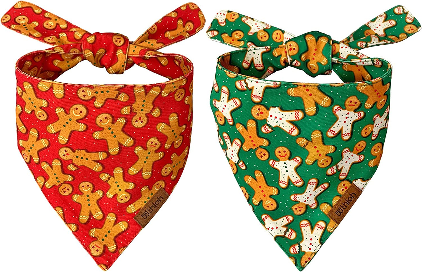 THLOH Holiday Dog Bandanas - 2 Pack Gingerbread Cookies Pet Scarf | Multiple Sizes Offered | for Boy and Girl, Adjustable Fit, Birthday Bandana for Small Medium Large Dogs,2Pcs,L Animals & Pet Supplies > Pet Supplies > Dog Supplies > Dog Apparel THLOH (2 Pack) Red,Green Large 