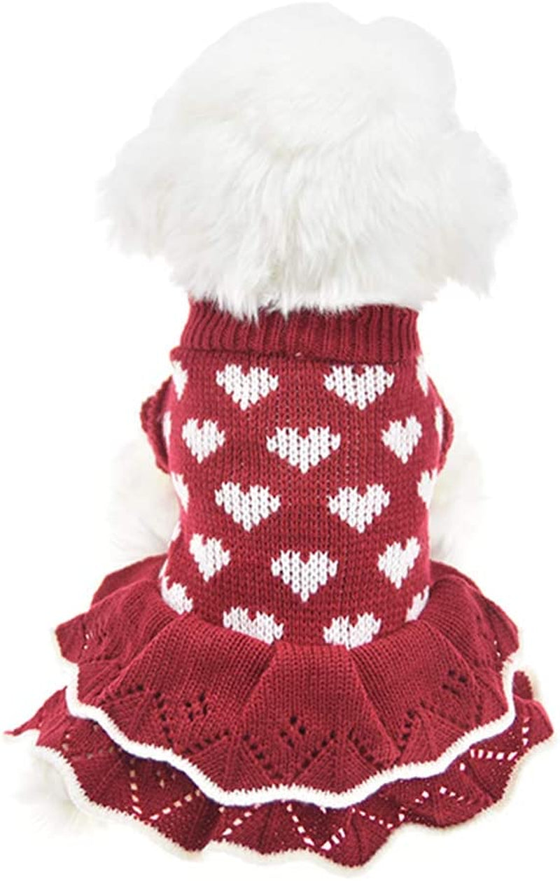 Christmas Small Dog Sweaters Female Girl Red Winter Warm Dog Princess Dress Clothes Dachshund Chihuahua Corgi (S(Bust 13.7Inch), Red Heart) Animals & Pet Supplies > Pet Supplies > Dog Supplies > Dog Apparel MUYAOPET Red Heart S(Bust 13.7inch) 