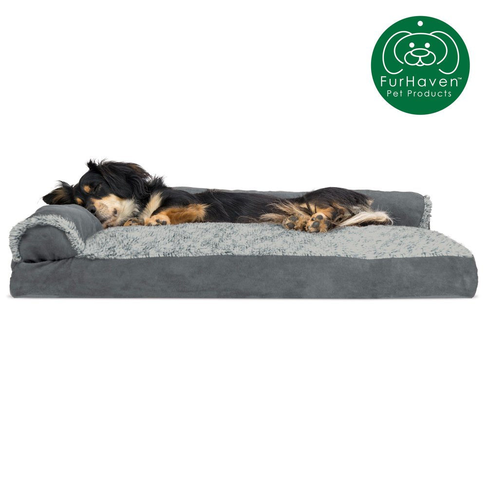 Furhaven Pet Products | Faux Fur & Suede Chaise Lounge Pillow Sofa-Style Pet Bed for Dogs & Cats, Espresso, Jumbo Animals & Pet Supplies > Pet Supplies > Cat Supplies > Cat Beds FurHaven Pet M Stone Gray 