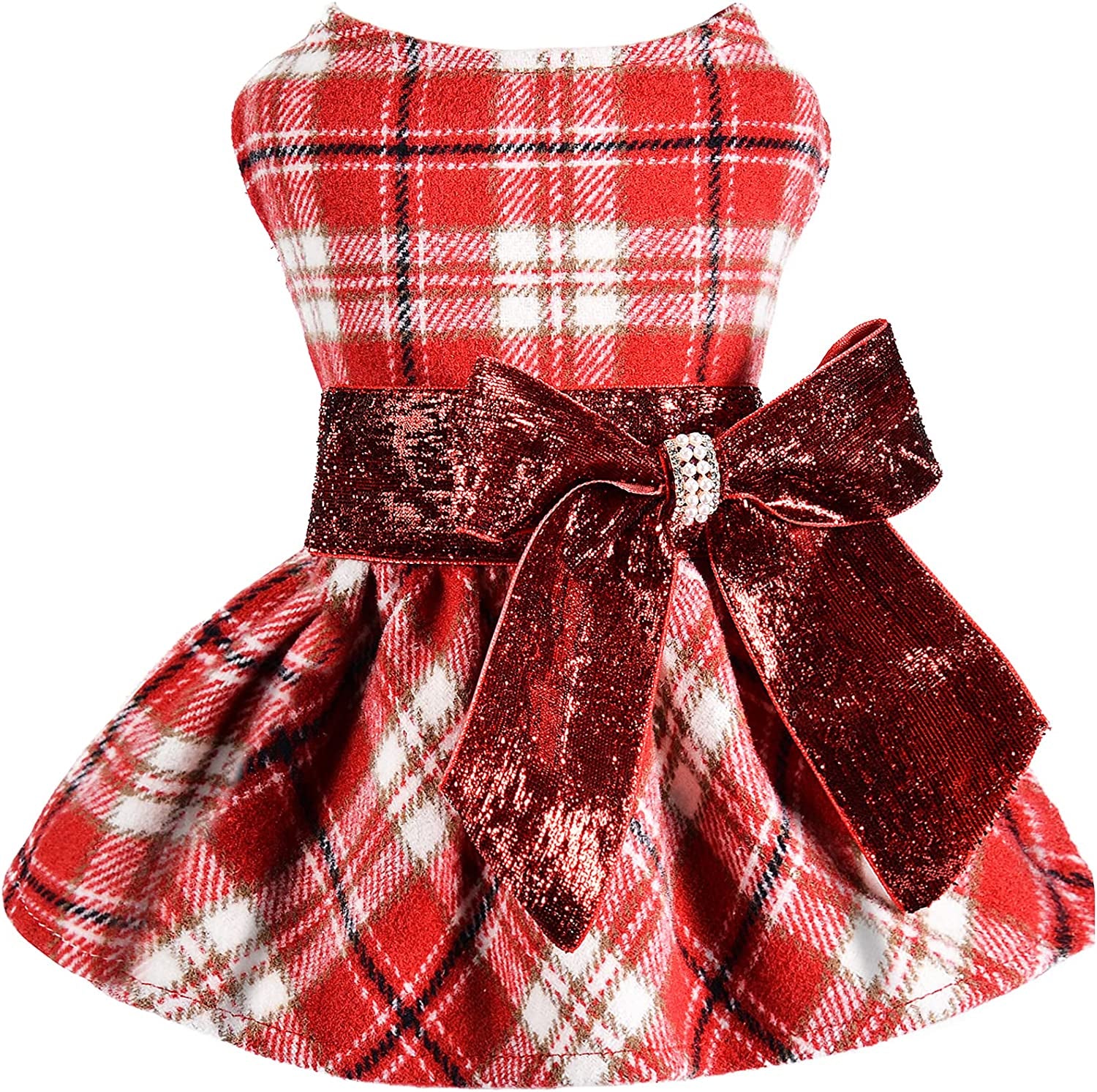 Winter Dog Dress, Fleece Dog Sweater for Small Dogs, Cute Warm Pink Plaid Puppy Dresses Clothes for Chihuahua Yorkie, Soft Pet Doggie Clothing Flanne Lining Cat Apparel (Pink, X-Small) Animals & Pet Supplies > Pet Supplies > Dog Supplies > Dog Apparel Sebaoyu Red Plaid Large 