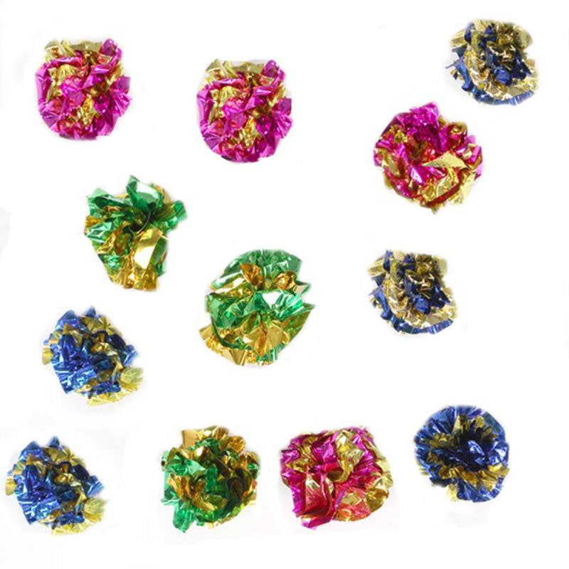 Pack of 12 Colorful Crinkle Foil Balls -Cat Interactive Toy Cat Sound Paper Mylar Balls Animals & Pet Supplies > Pet Supplies > Cat Supplies > Cat Toys Popvcly   