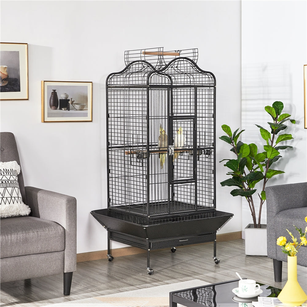 Topeakmart 63" H Playtop Large Rolling Metal Bird Cage Extra Large Birdcage with Stand Black Animals & Pet Supplies > Pet Supplies > Bird Supplies > Bird Cages & Stands Topeakmart   